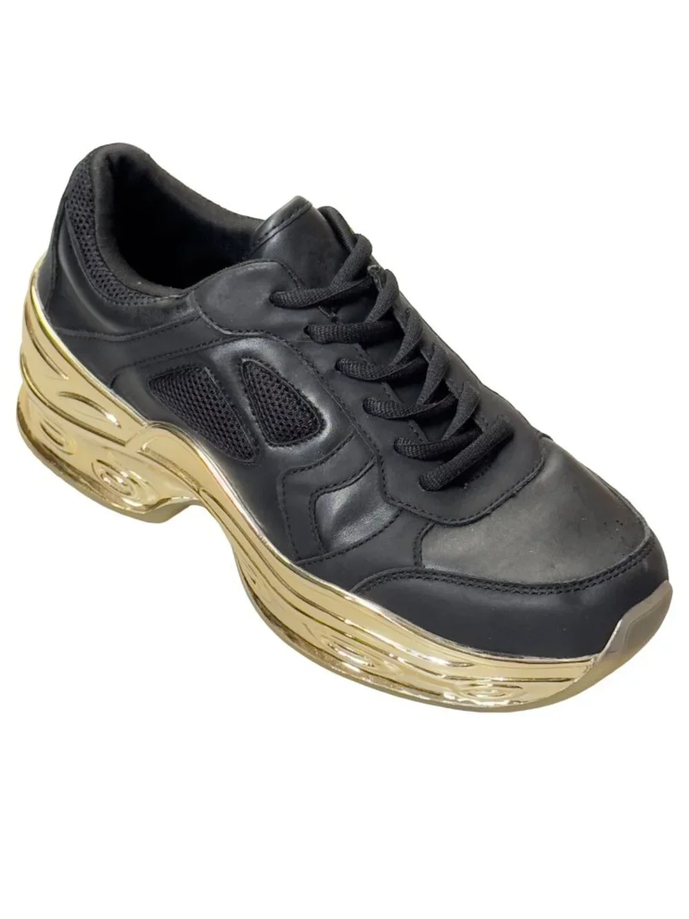 CAPE ROBBIN Attitude C Womens Shoes Black Faux Leather Sneakers Gold-tone Size 9